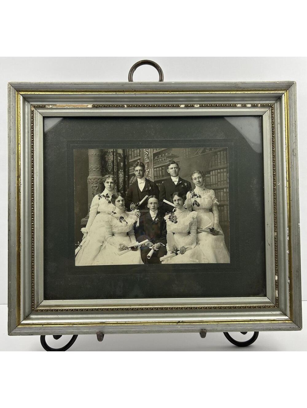 Antique 1890’s Graduation Photo Original Wood Frame Dark Academia Goth Vtg Art